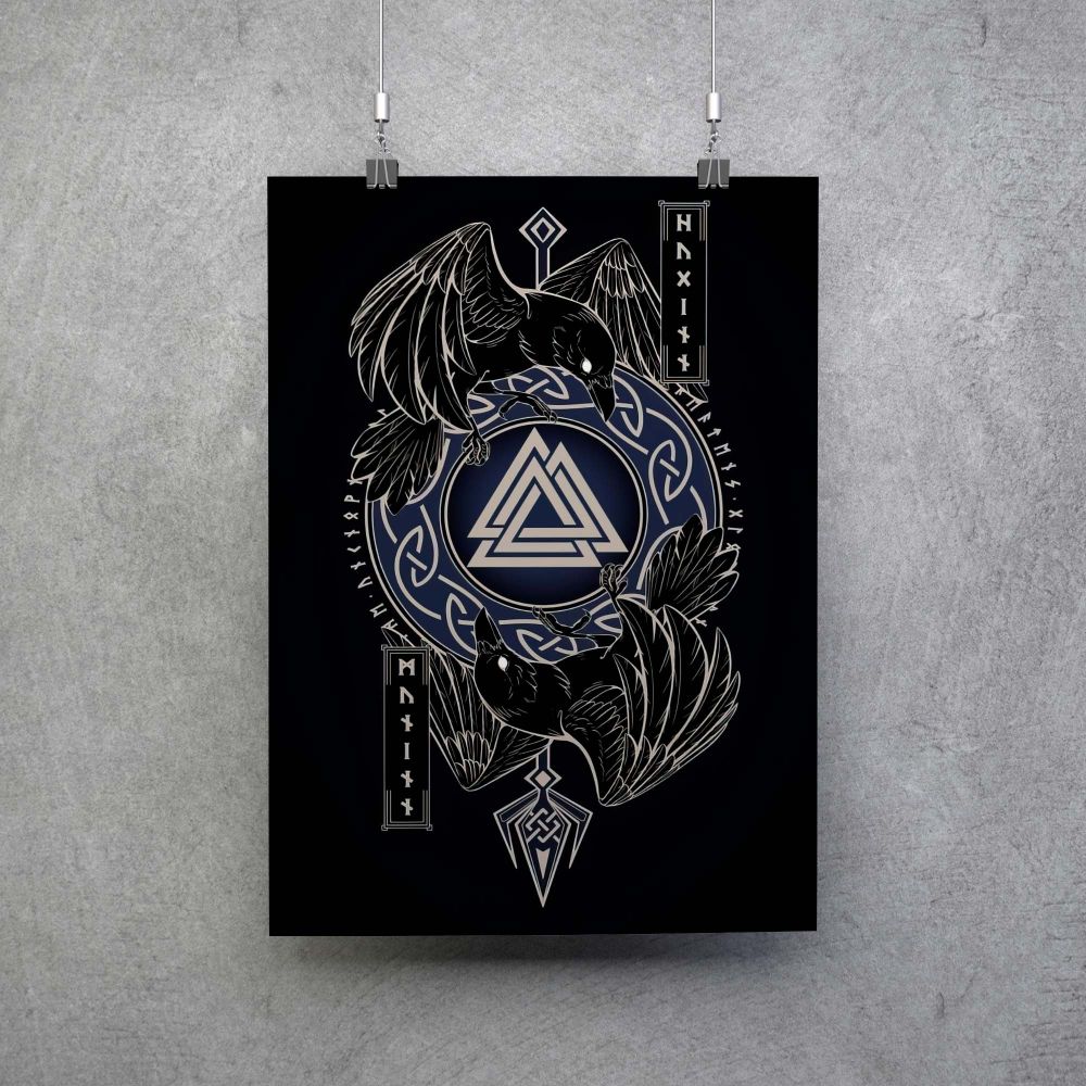 Poster Valknut con Hugin y Munin