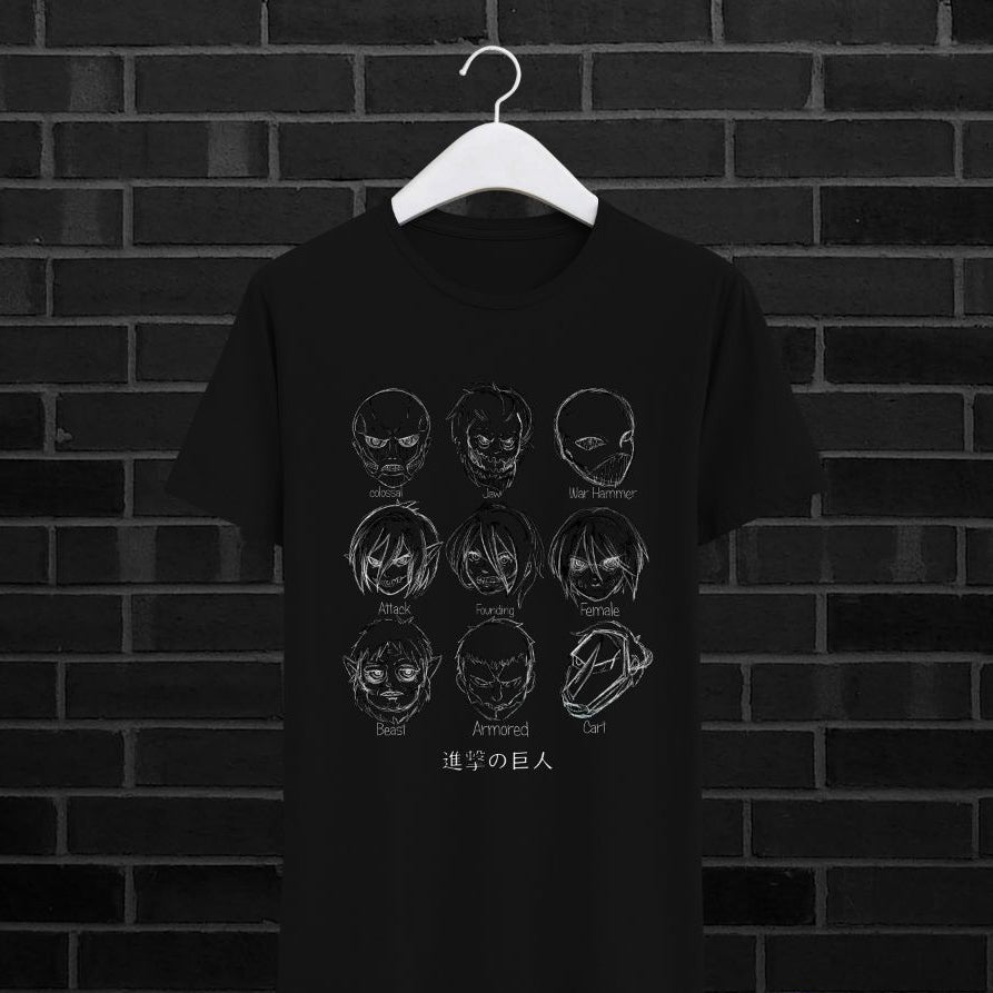 Camiseta Nine Titans de Shingeki no Kyojin (Art By Us) "camiseta blanco o negro"