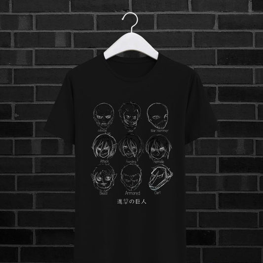 Camiseta Nine Titans de Shingeki no Kyojin (Art By Us) "camiseta blanco o negro"